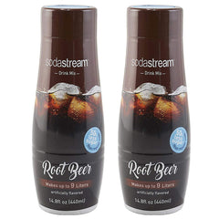 sodastream root beer front packaging showing two 440ml bottles and product label benefits