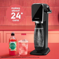 sodastream bottle next to a soda can showing size and servings comparison for portion planning