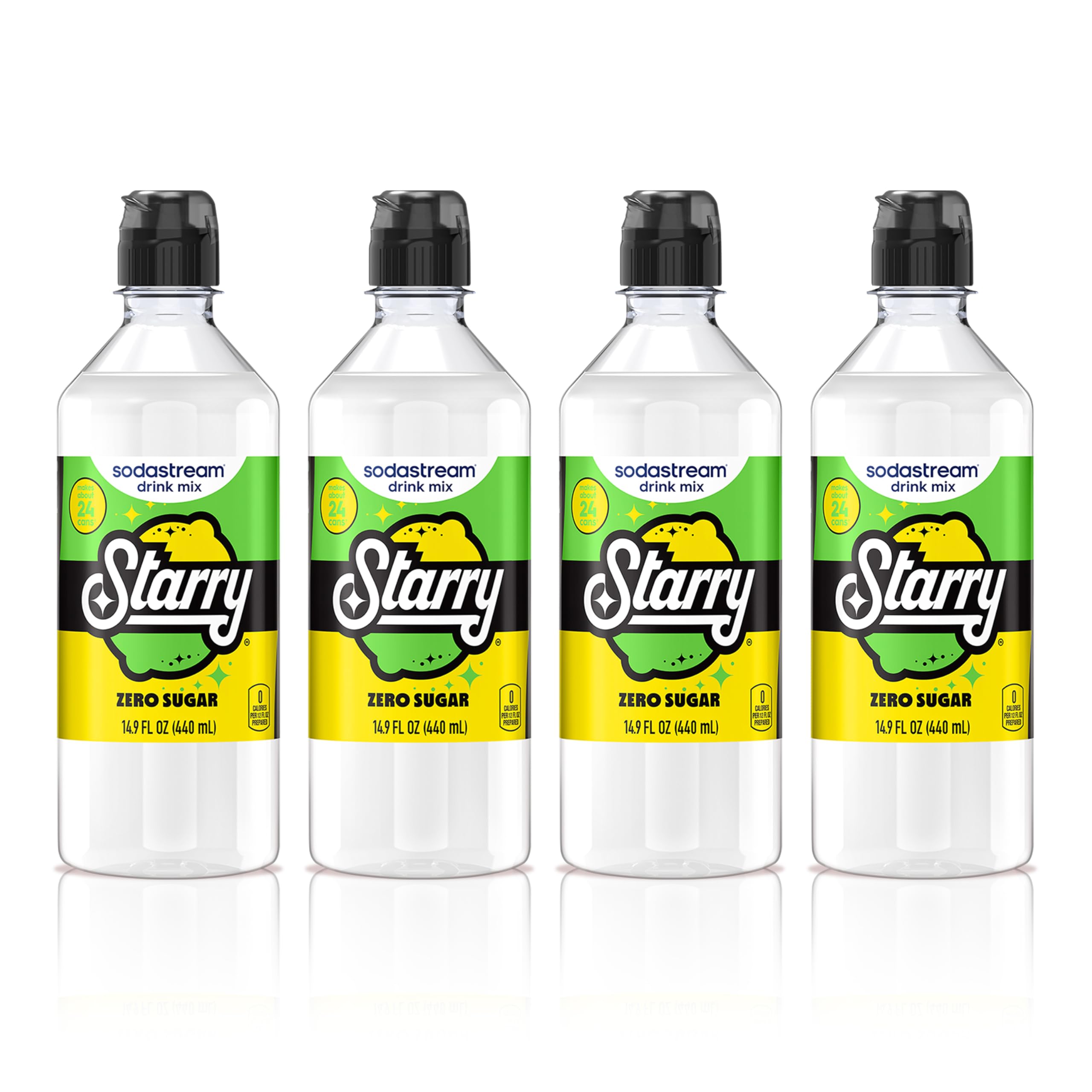 sodastream Starry Zero front pack showing four bottles and lemon-lime appeal for convenient fizz