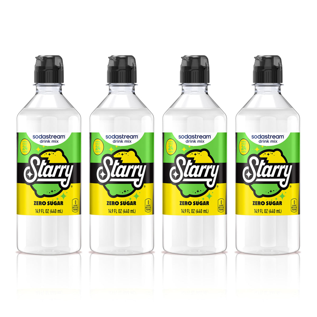 sodastream Starry Zero front pack showing four bottles and lemon-lime appeal for convenient fizz