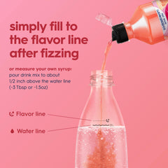 sodastream strawberry watermelon syrup pouring into sparkling water for flavor