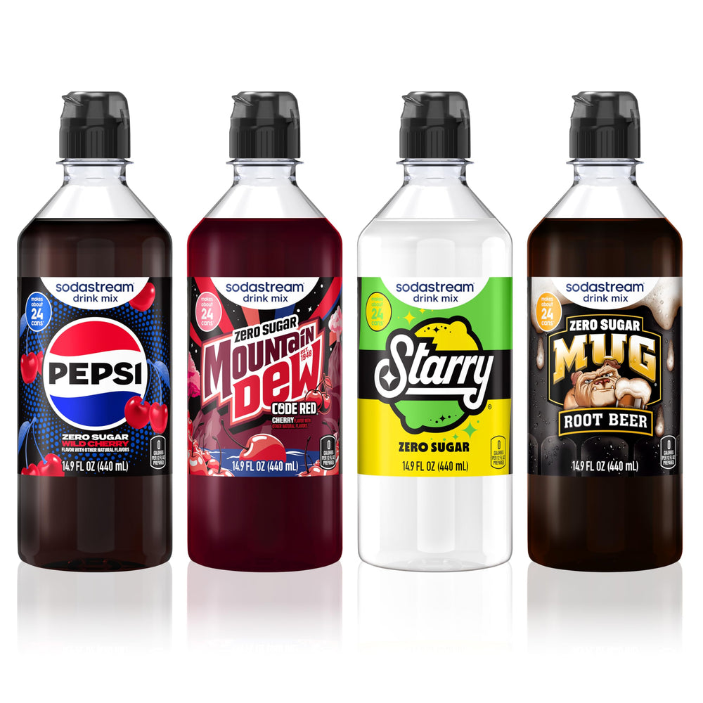sodastream variety pack front packaging showing four bottles and benefits