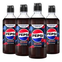 sodastream front packaging showing four wild cherry pepsi zero bottles and value
