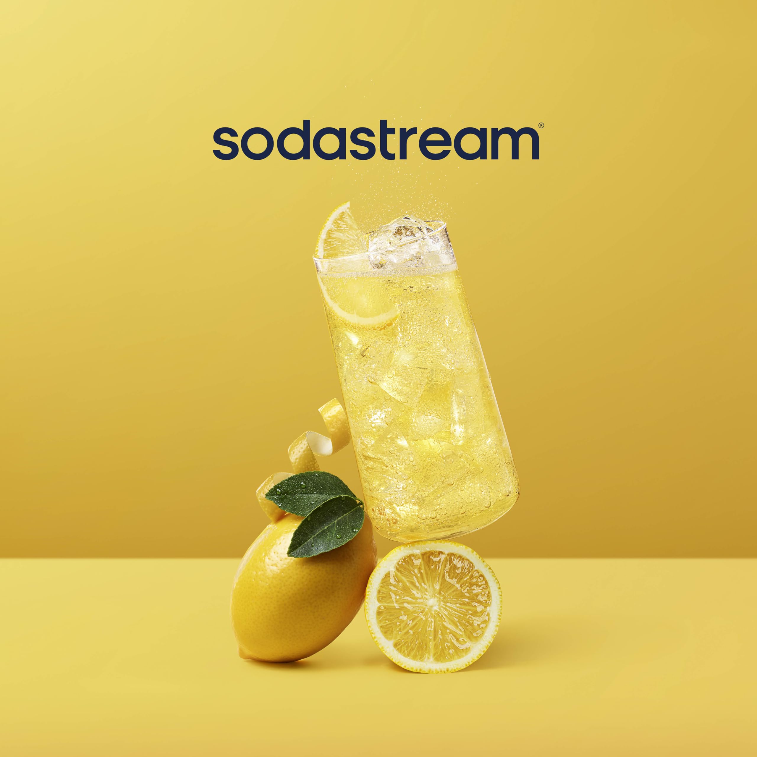 sodastream label close-up highlighting vitamin-enriched lemonade benefits