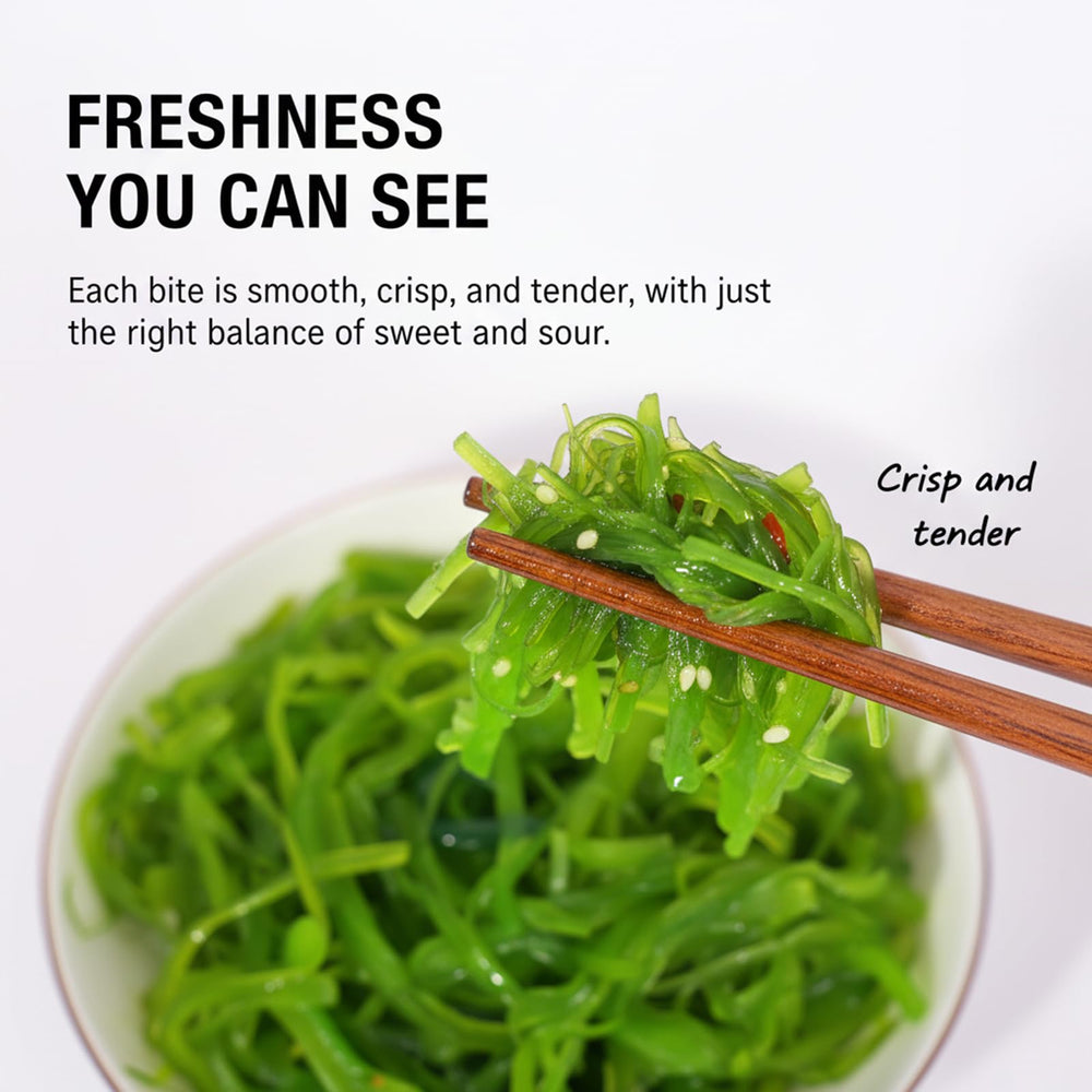 SODGHYTR seaweed salad served with rice and sushi, adds flavor contrast