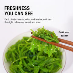 SODGHYTR seaweed salad served with rice and sushi, adds flavor contrast