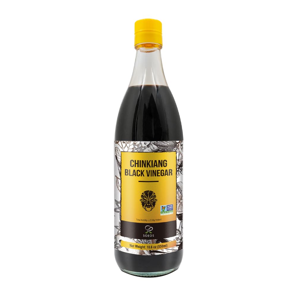 Soeos pouring dark vinegar close-up showing rich color and texture benefit