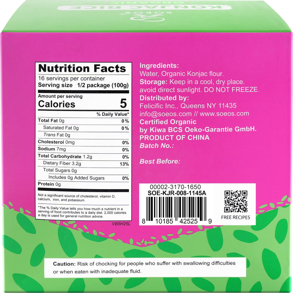 Soeos close-up konjac rice texture emphasizing absorbent neutral grain