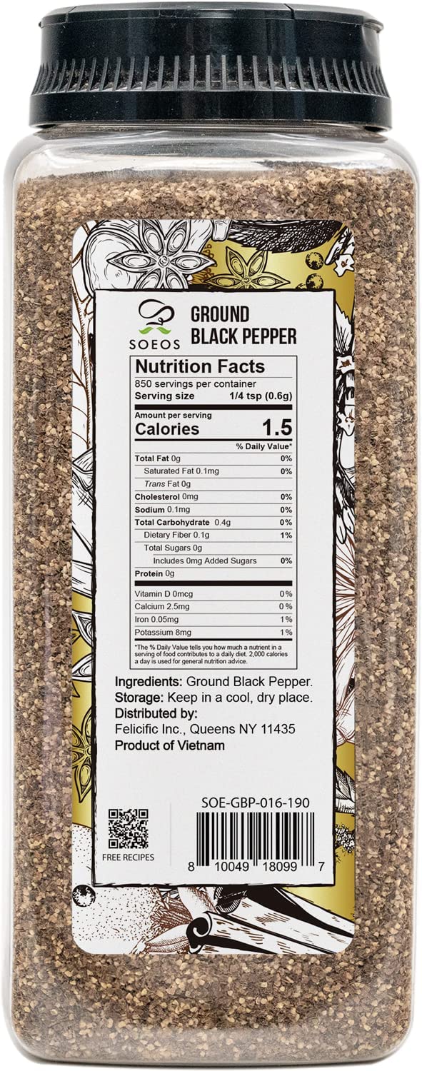 Soeos close-up of ground pepper texture highlighting 24-mesh consistency