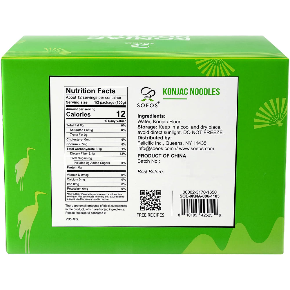 Soeos close-up of thin angel hair konjac noodles highlighting silky texture