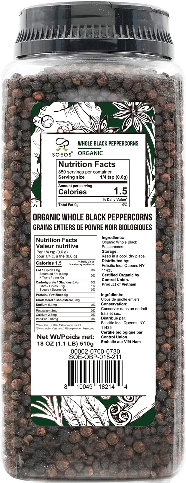 Soeos close-up of peppercorn texture highlighting robust flavor benefit