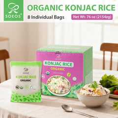 Soeos konjac rice heating in a pan for quick and easy preparation