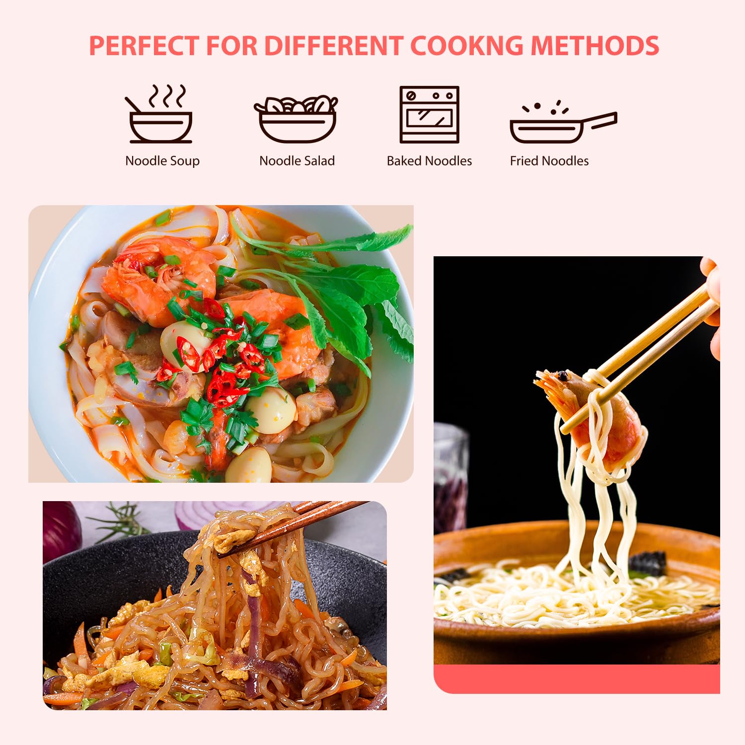 Bowl of Soeos fettuccine with vegetables showing versatile recipe pairing