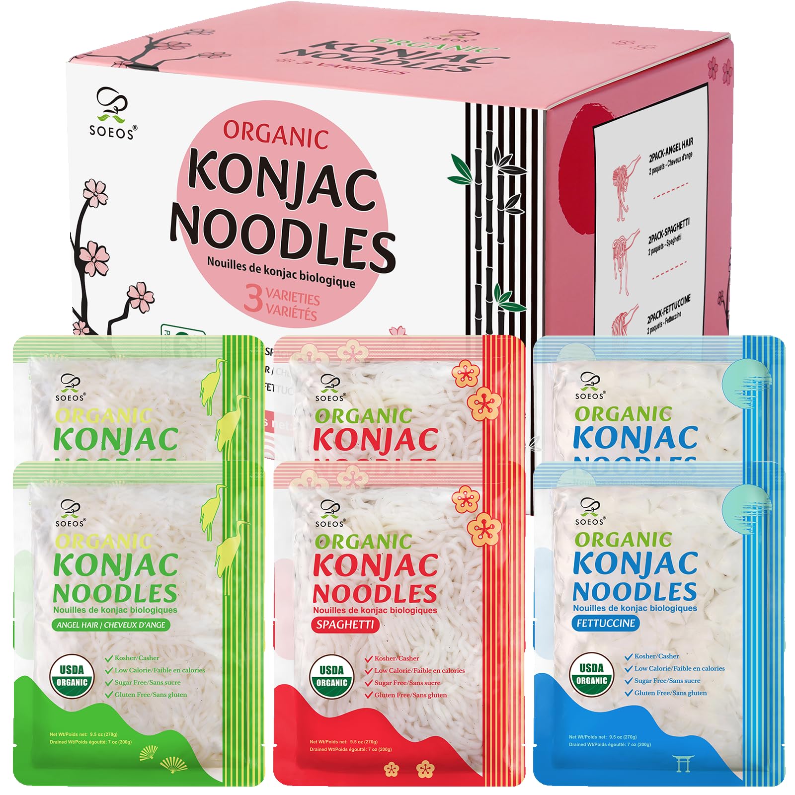 Soeos front packaging six-pack showing variety and convenience