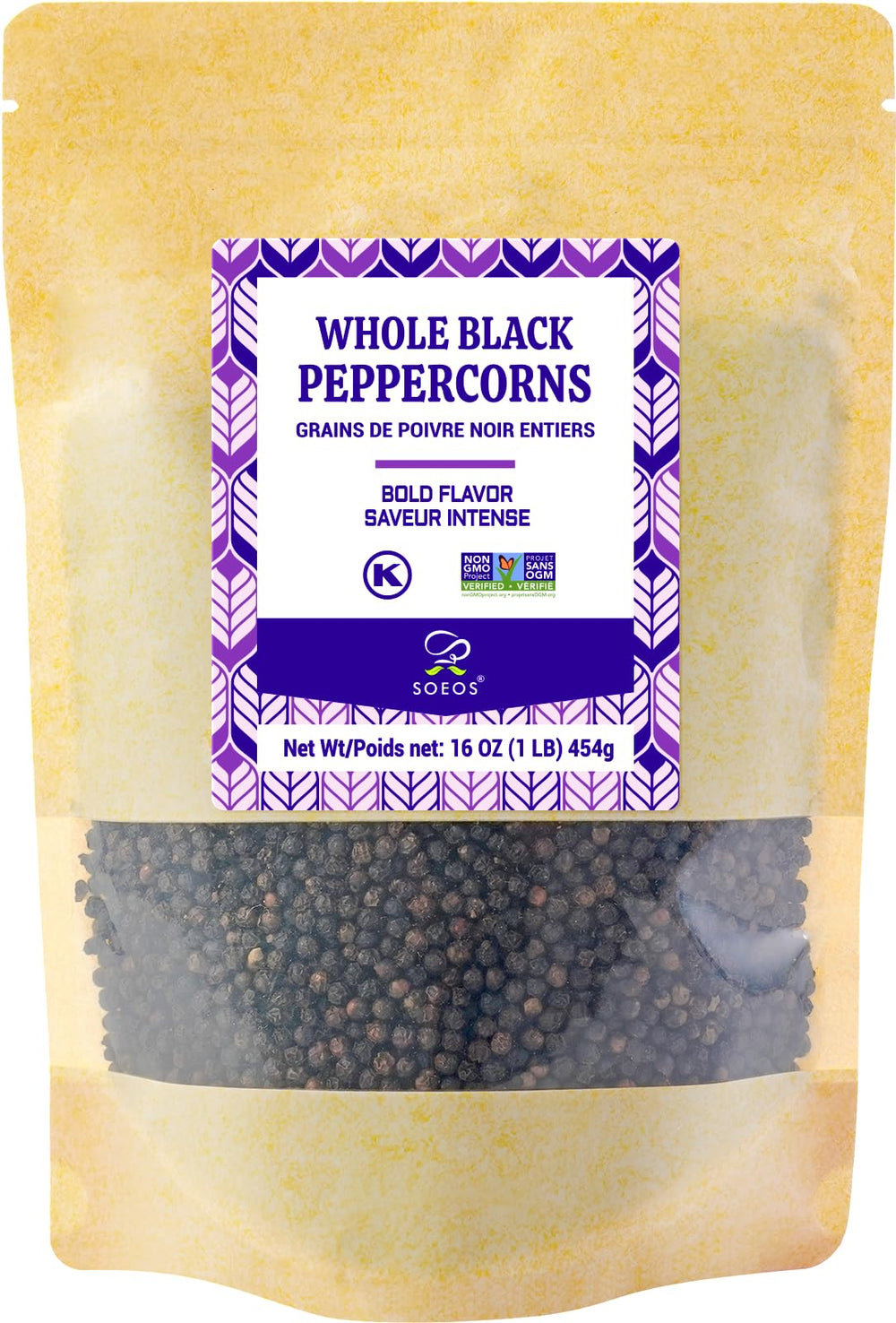 Soeos front packaging showing 16 oz bag and bold pepper flavor