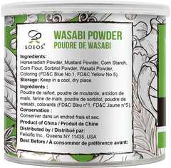 Soeos jar open showing fresh wasabi powder ready to mix