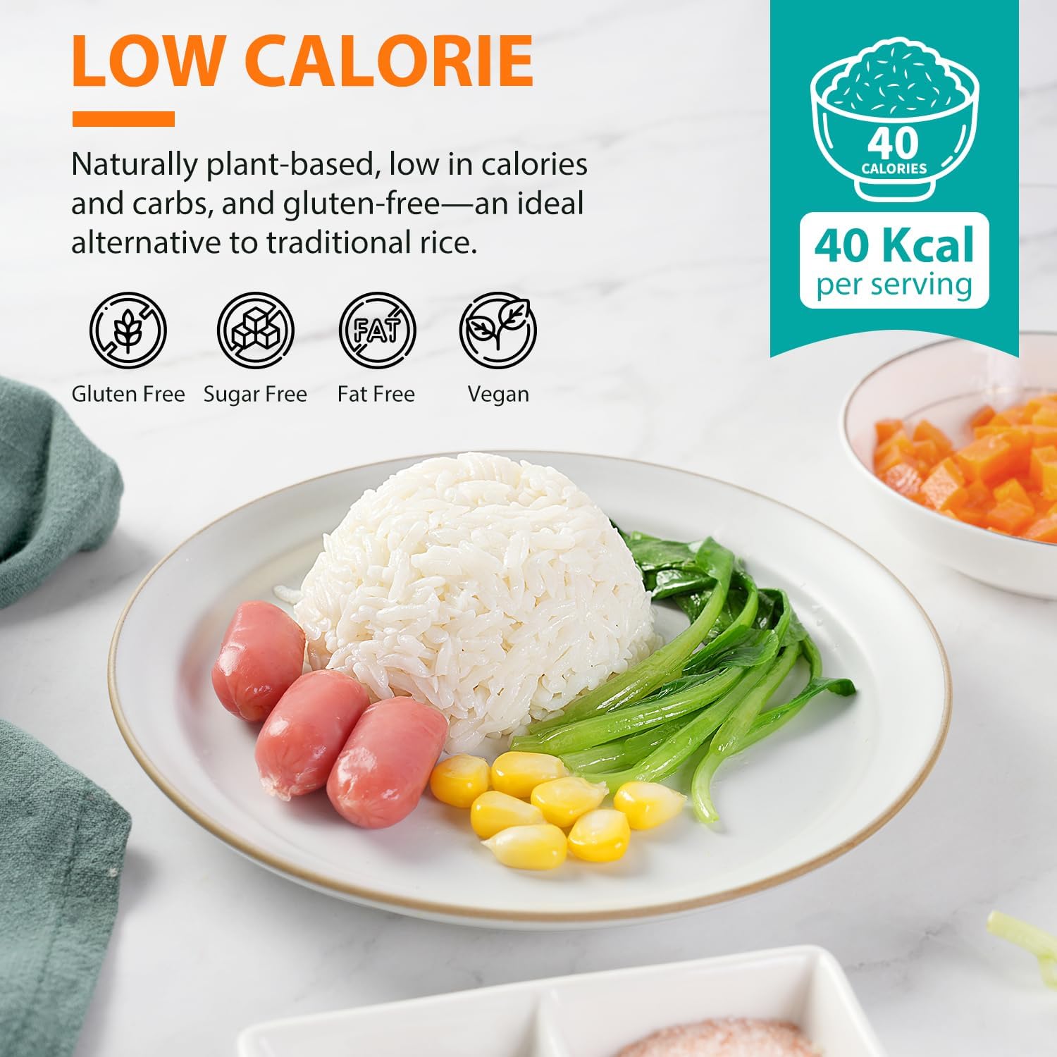 Soeos pack beside a measuring cup to show single-serve 60g portion size advantage