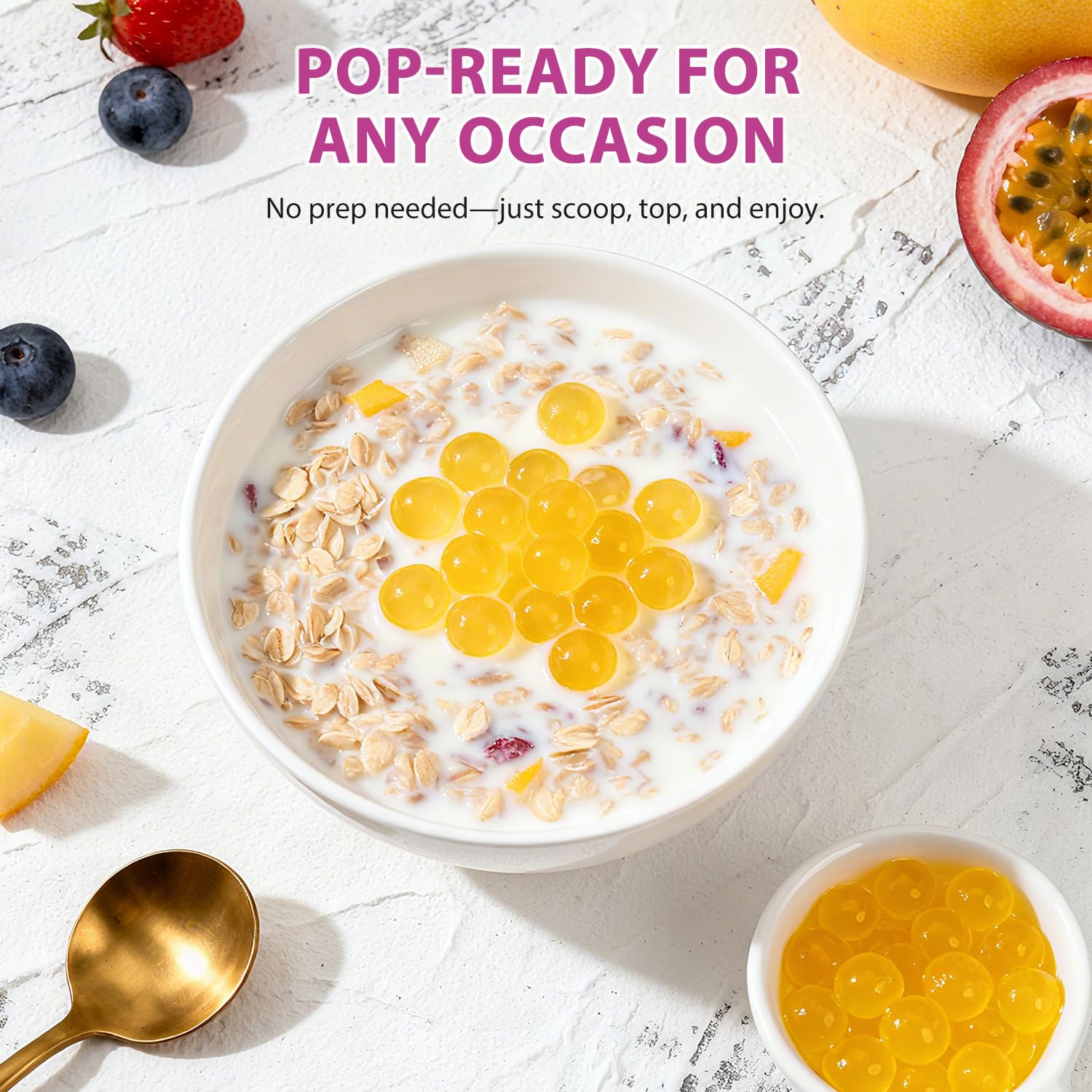 Soeos pearls being poured into a clear bubble tea for visual appeal