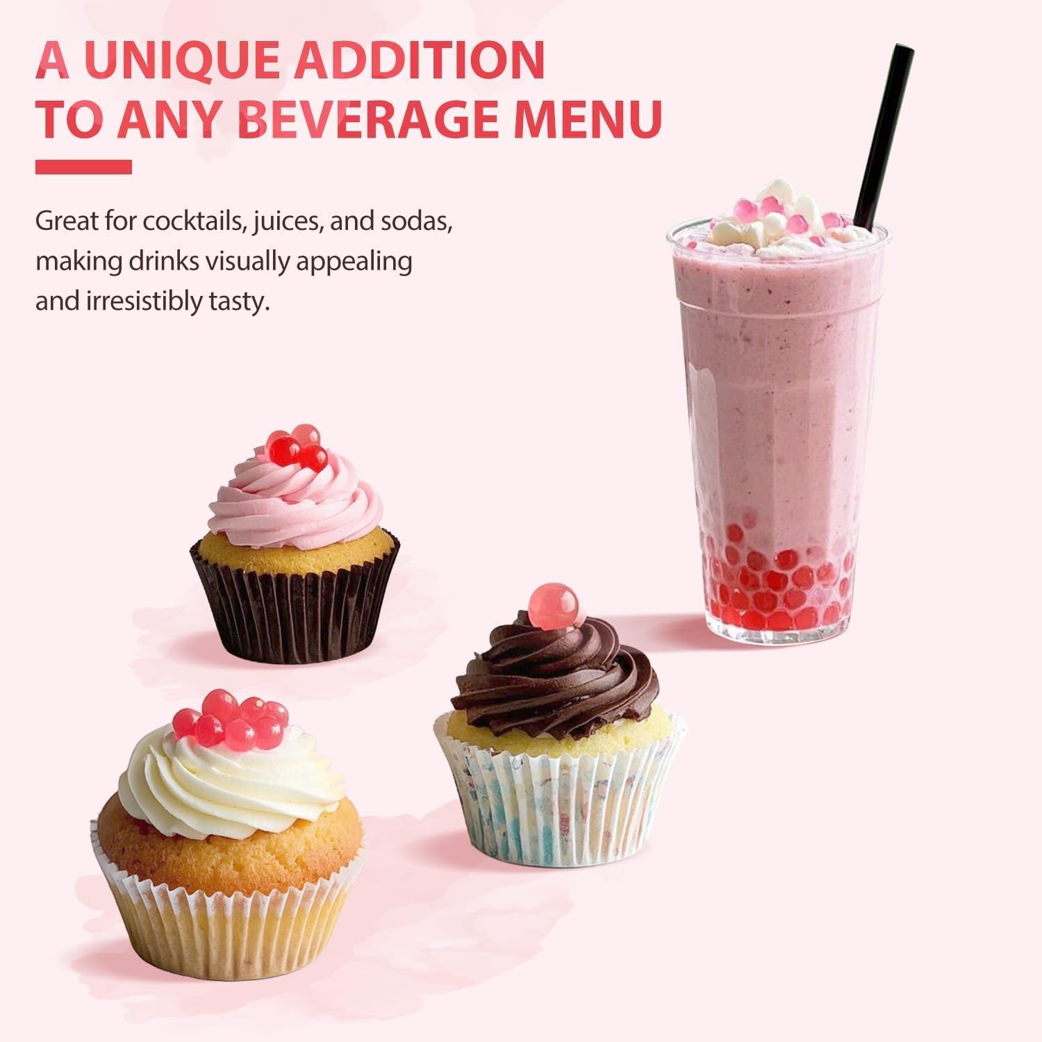 Soeos popping boba spooned over yogurt offering bright peach flavor