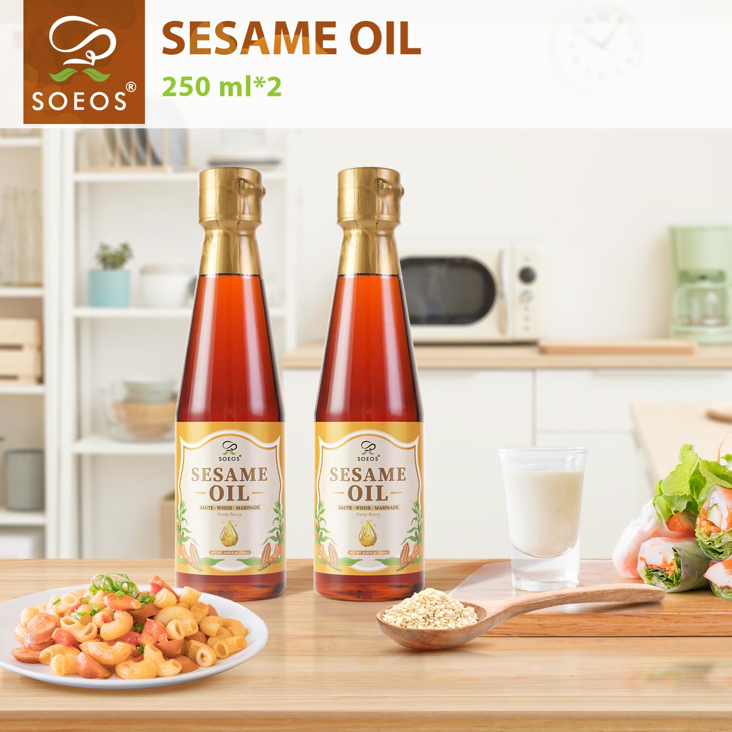 Soeos oil pouring stream close-up showing smooth texture and aroma boost