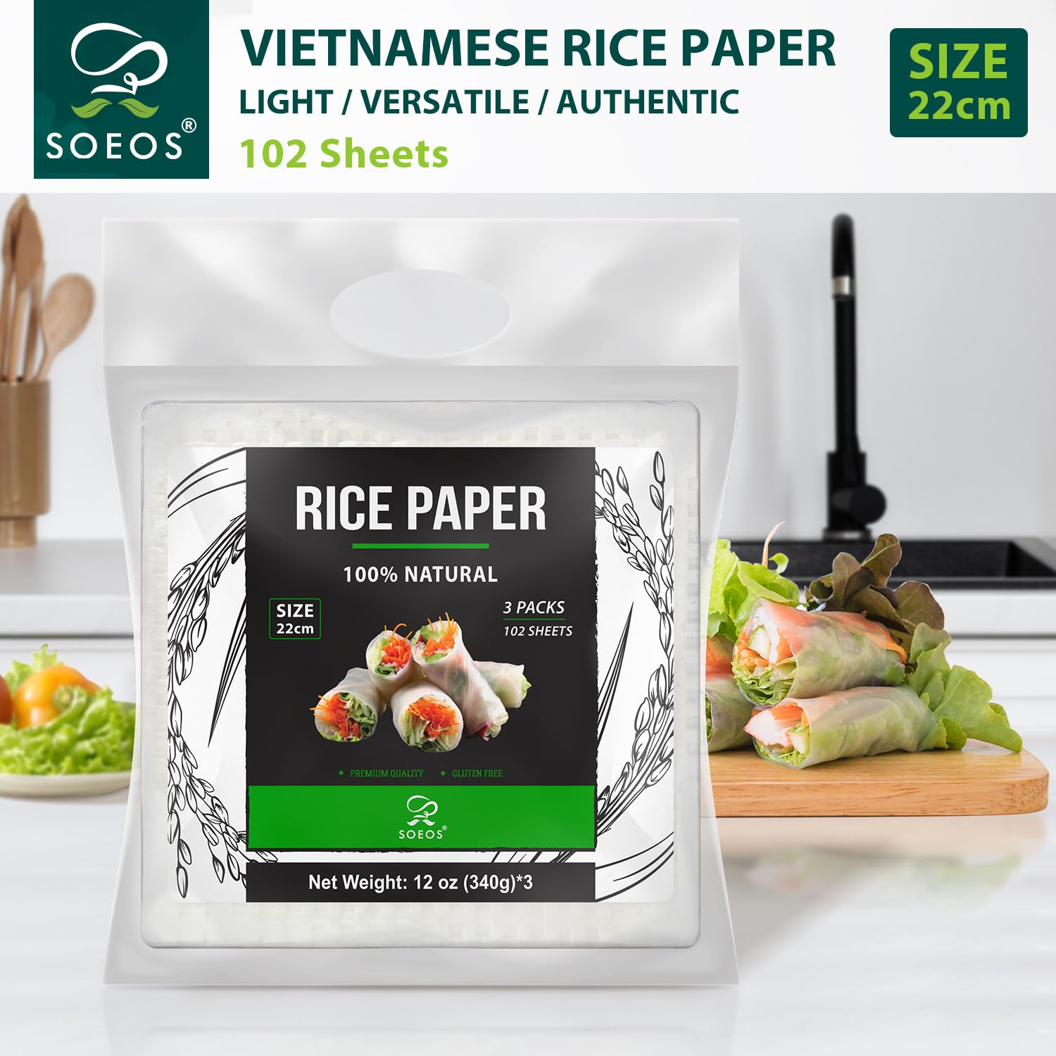 Soeos rice paper wrapped fresh roll highlighting easy pliability and presentation