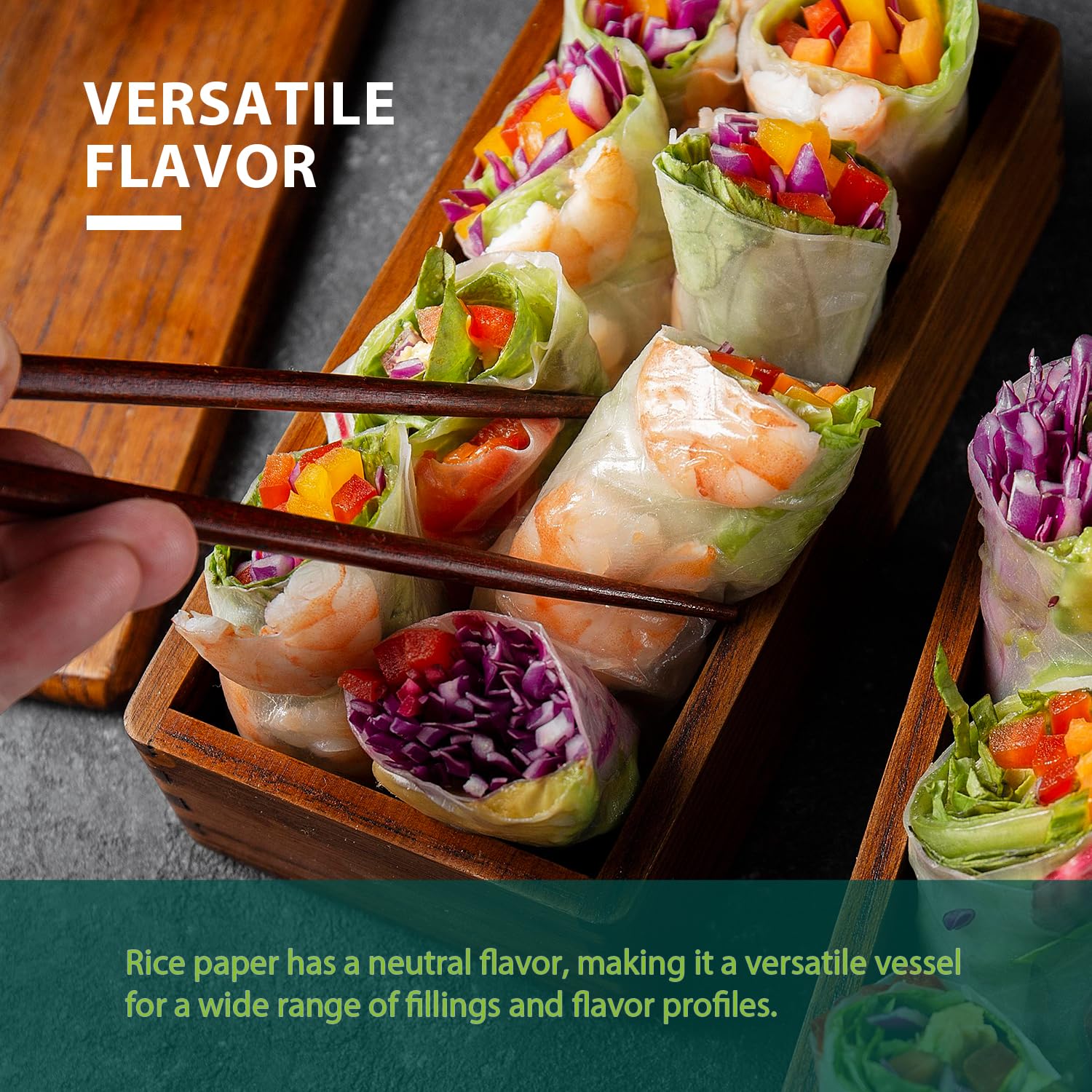 Open box revealing three Soeos rice paper rolls and total 102 sheets for bulk use