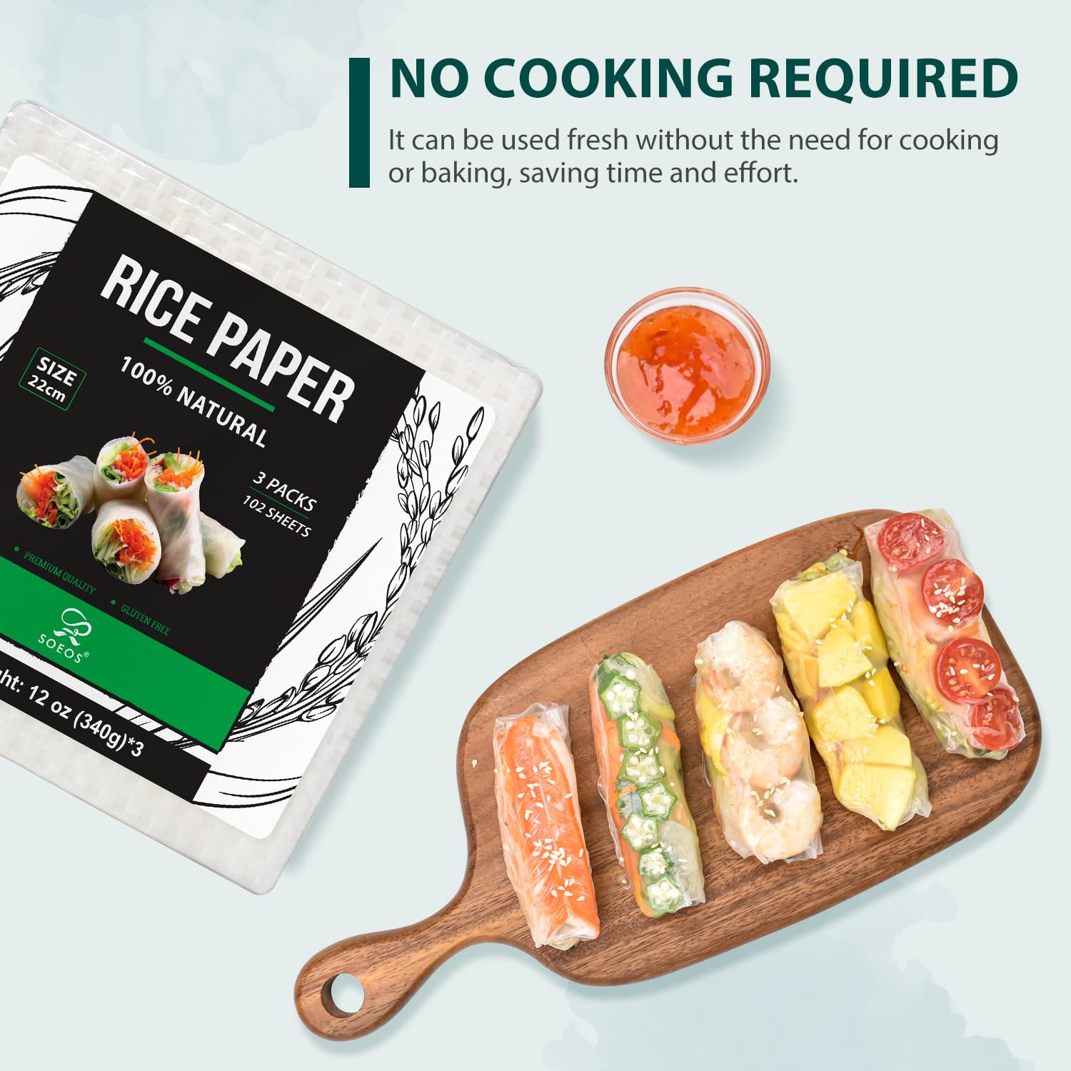 Soeos plated spring rolls in lifestyle setting demonstrating serving inspiration