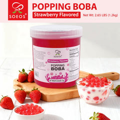 Close-up of Soeos strawberry pearls texture showing juicy centers and shine