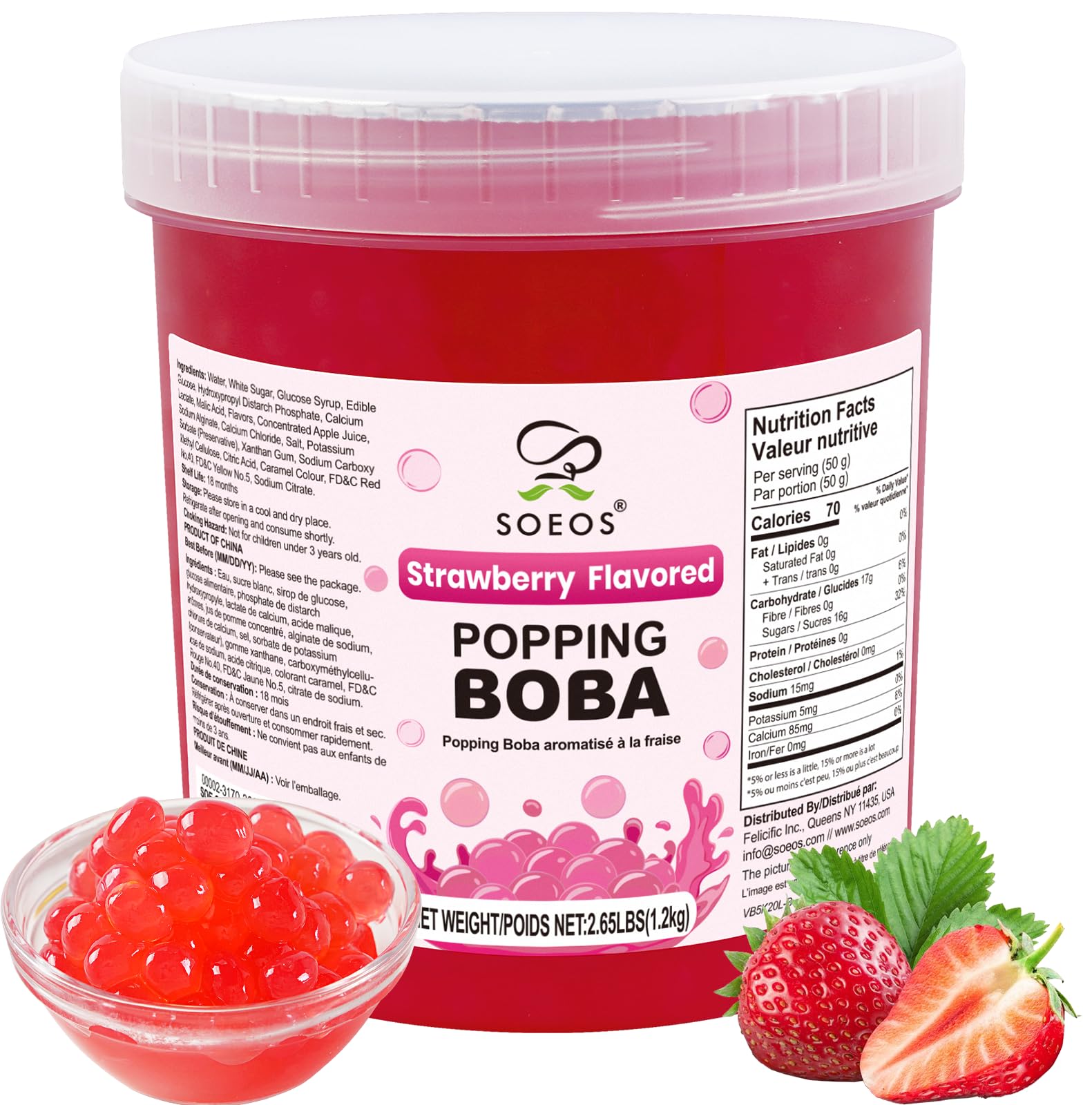 Soeos front packaging of 2.6 lb tub showing product and brand benefits
