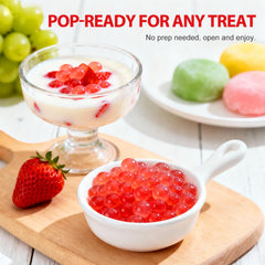 Soeos popping boba topping milk tea adds vibrant color and fruity bursts