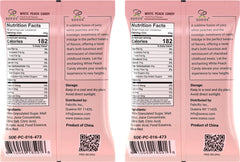Soeos close-up of individually wrapped white peach candies preserving freshness