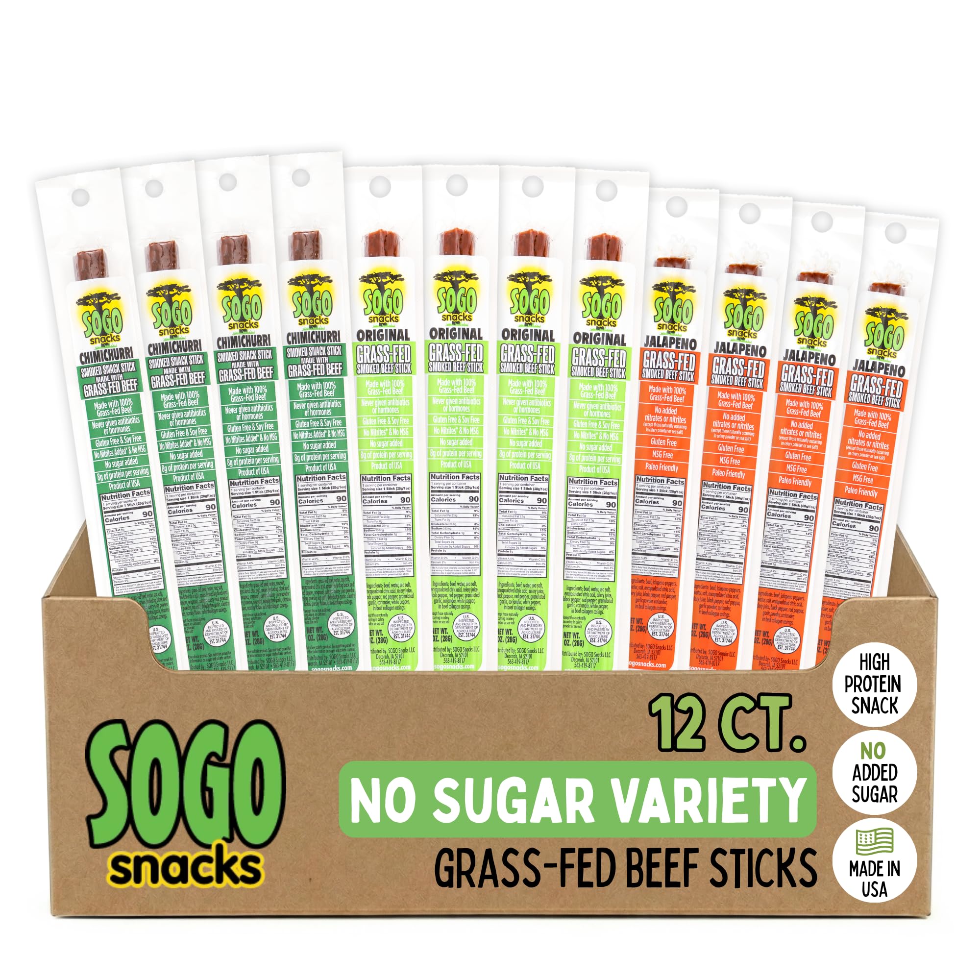 Sogo Snacks front packaging showing variety pack and benefits