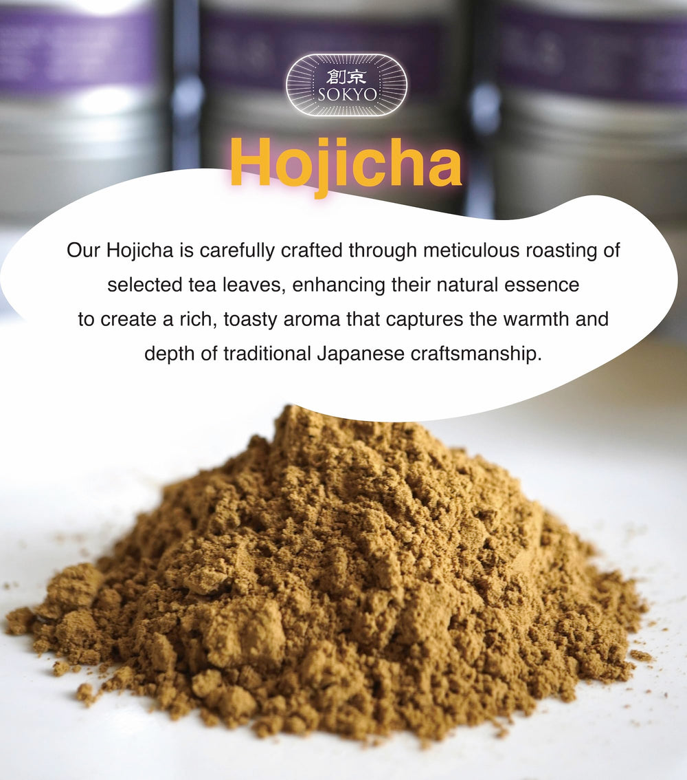 texture of SOKYO hojicha powder on fingertip highlighting superfine grind and blendability