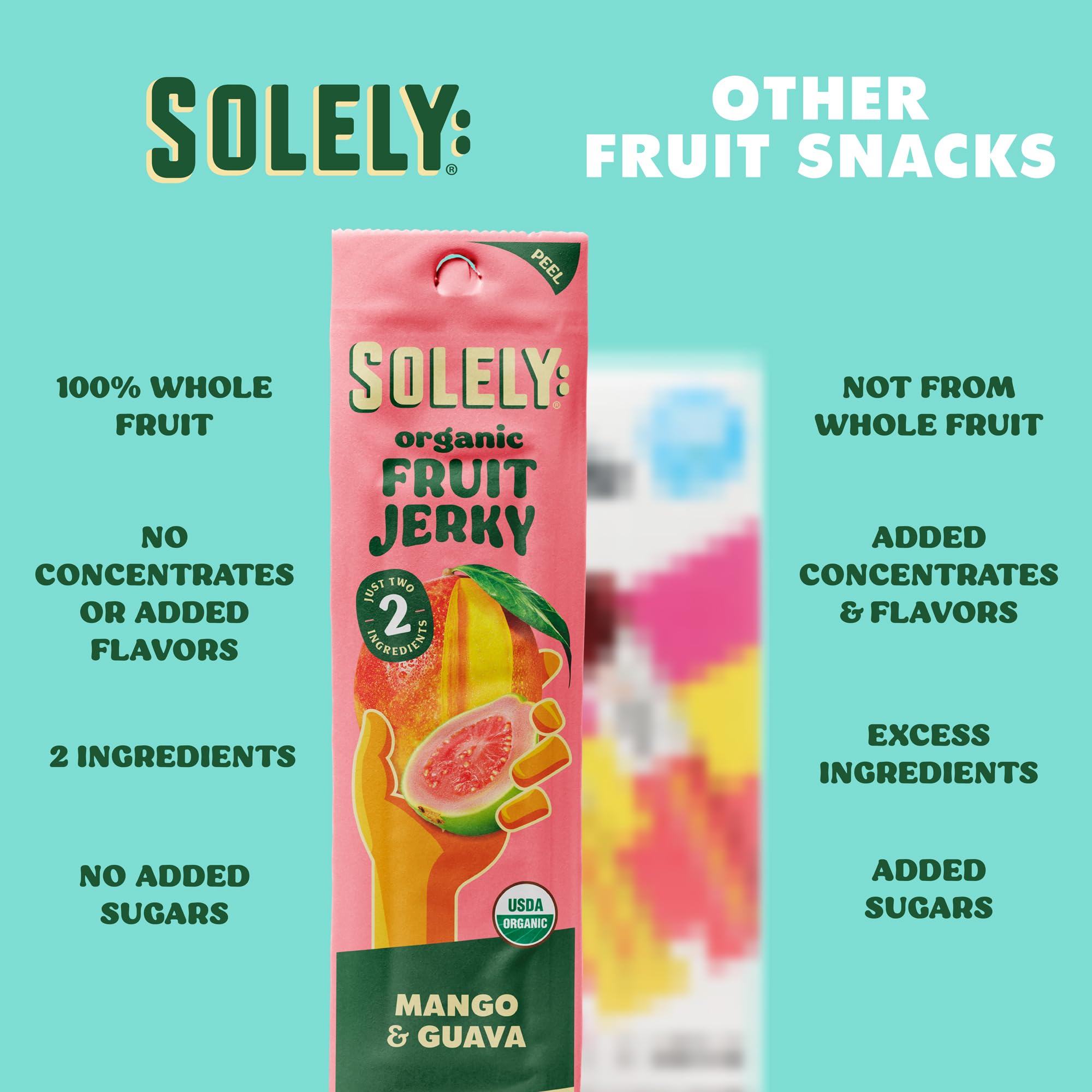 SOLELY fruit jerky in a lunchbox with fruit, quick healthy snack for kids and adults