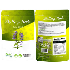 Solo Therapy skullcap front packaging showing label and resealable bag benefit of freshness