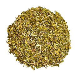 Solo Therapy skullcap tea in cup lifestyle scene showing calming tea preparation benefit