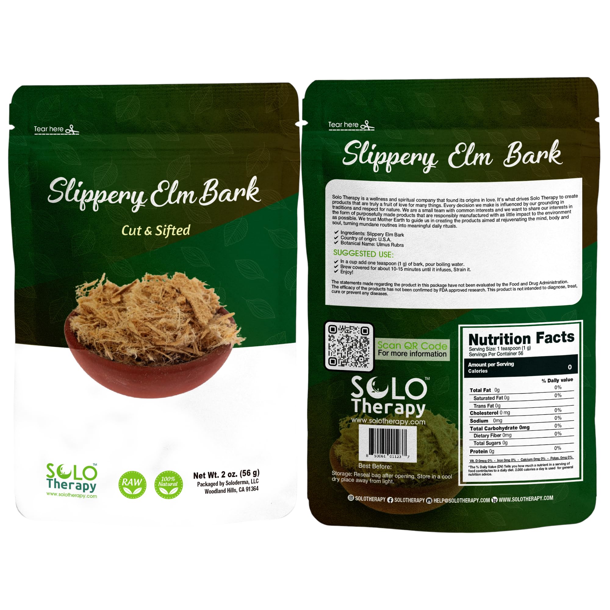 Solo Therapy front packaging showing 56g resealable pouch and label benefit convenience