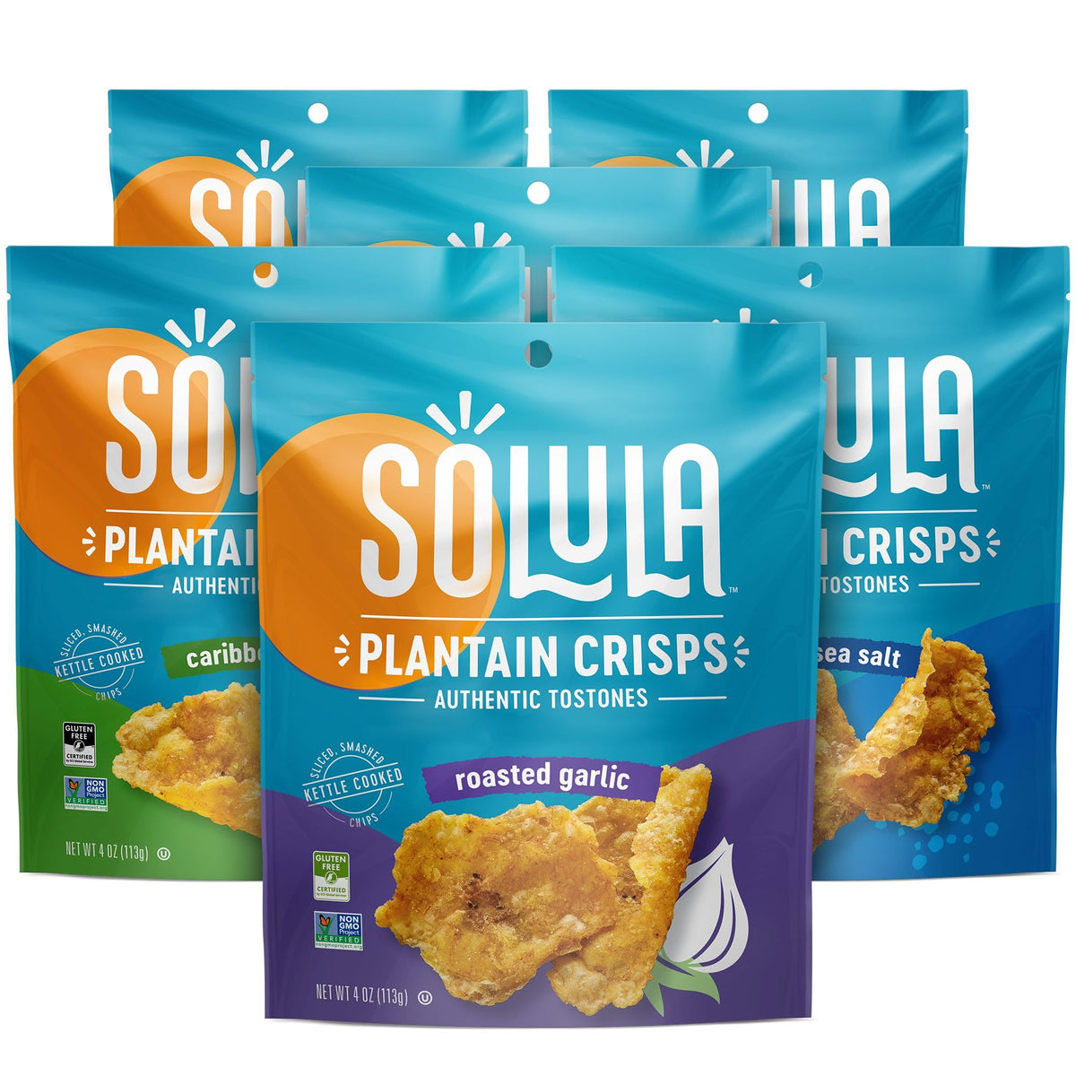 Solula front packaging showing variety pack and convenient six-bag benefit