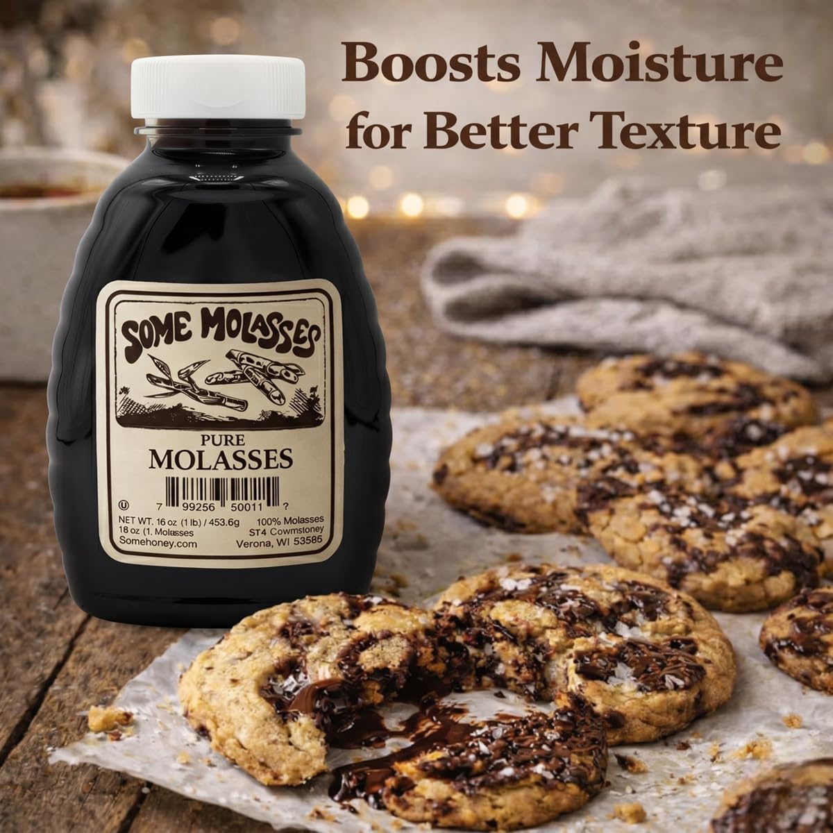 Some Honey jar among baking ingredients illustrating versatility and baking moisture boost