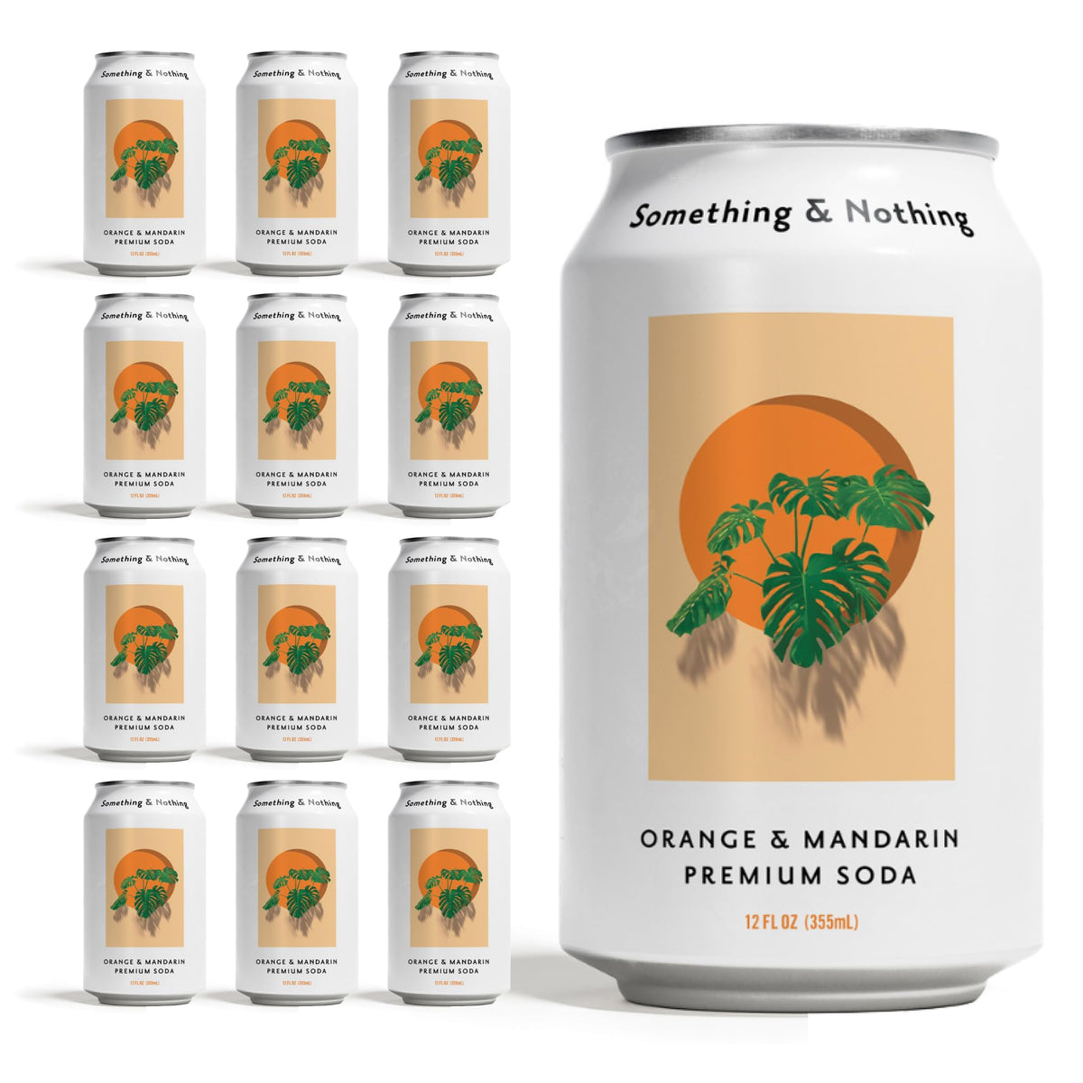 Something & Nothing front packaging displaying twelve orange mandarin cans for easy stocking