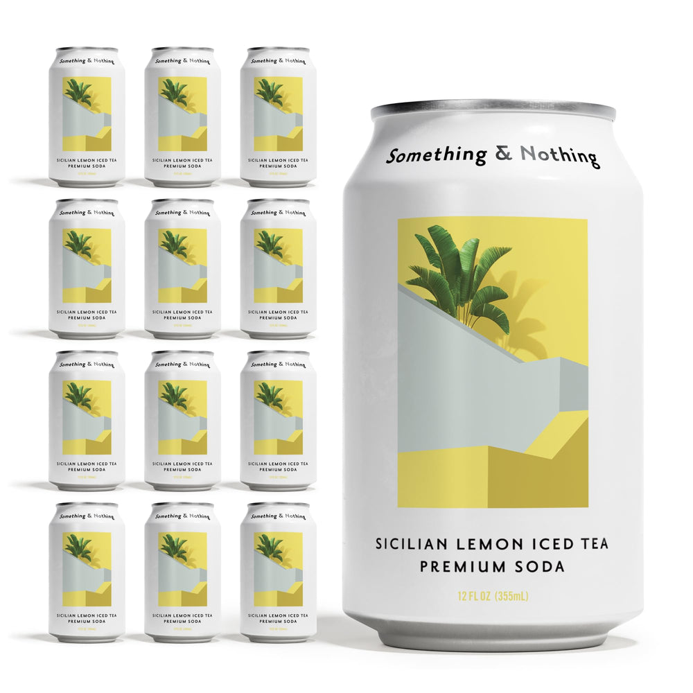 Something & Nothing front pack view showing can design and lemon imagery, refreshing appeal