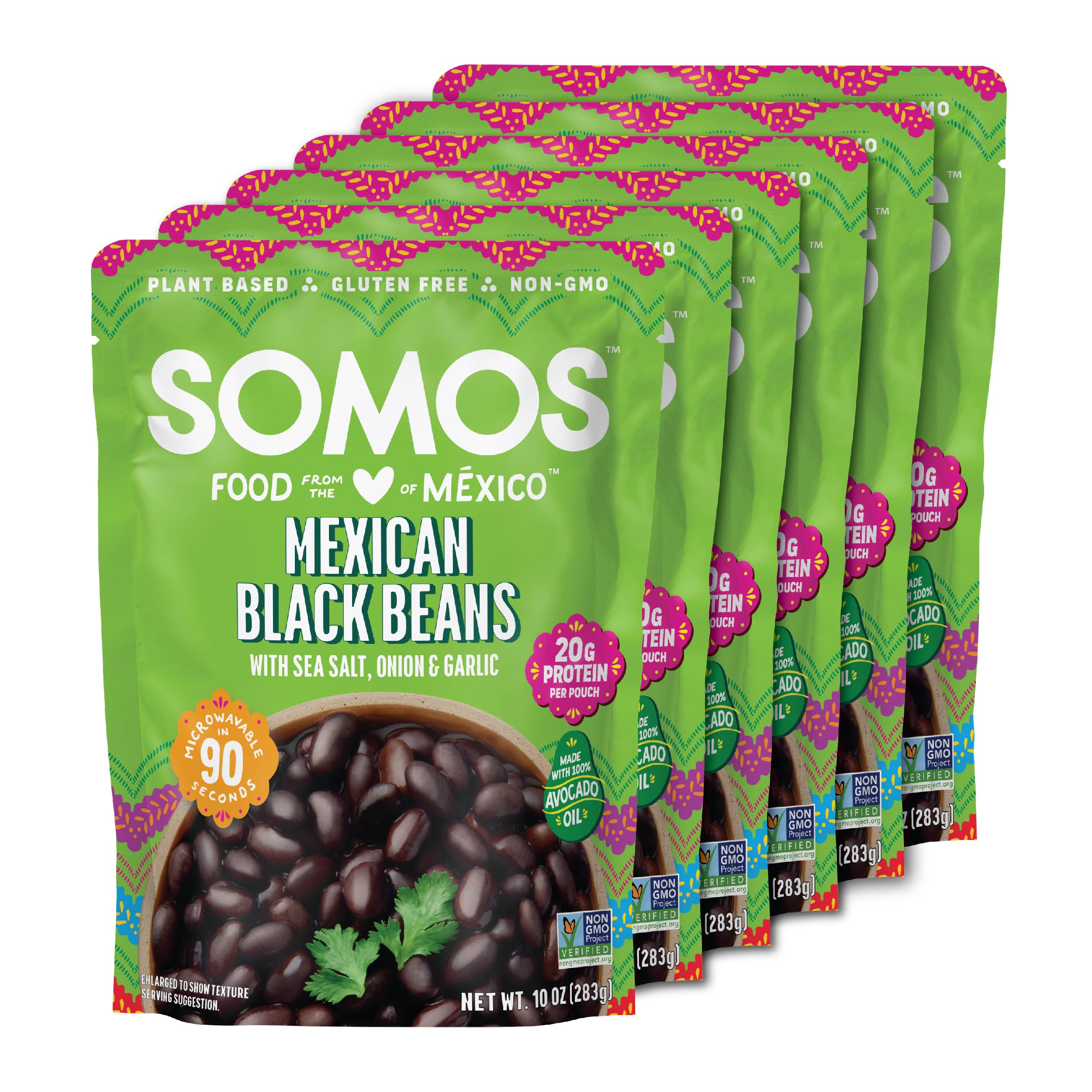 SOMOS front packaging showing 10oz pouch and Mexican branding for quick meals
