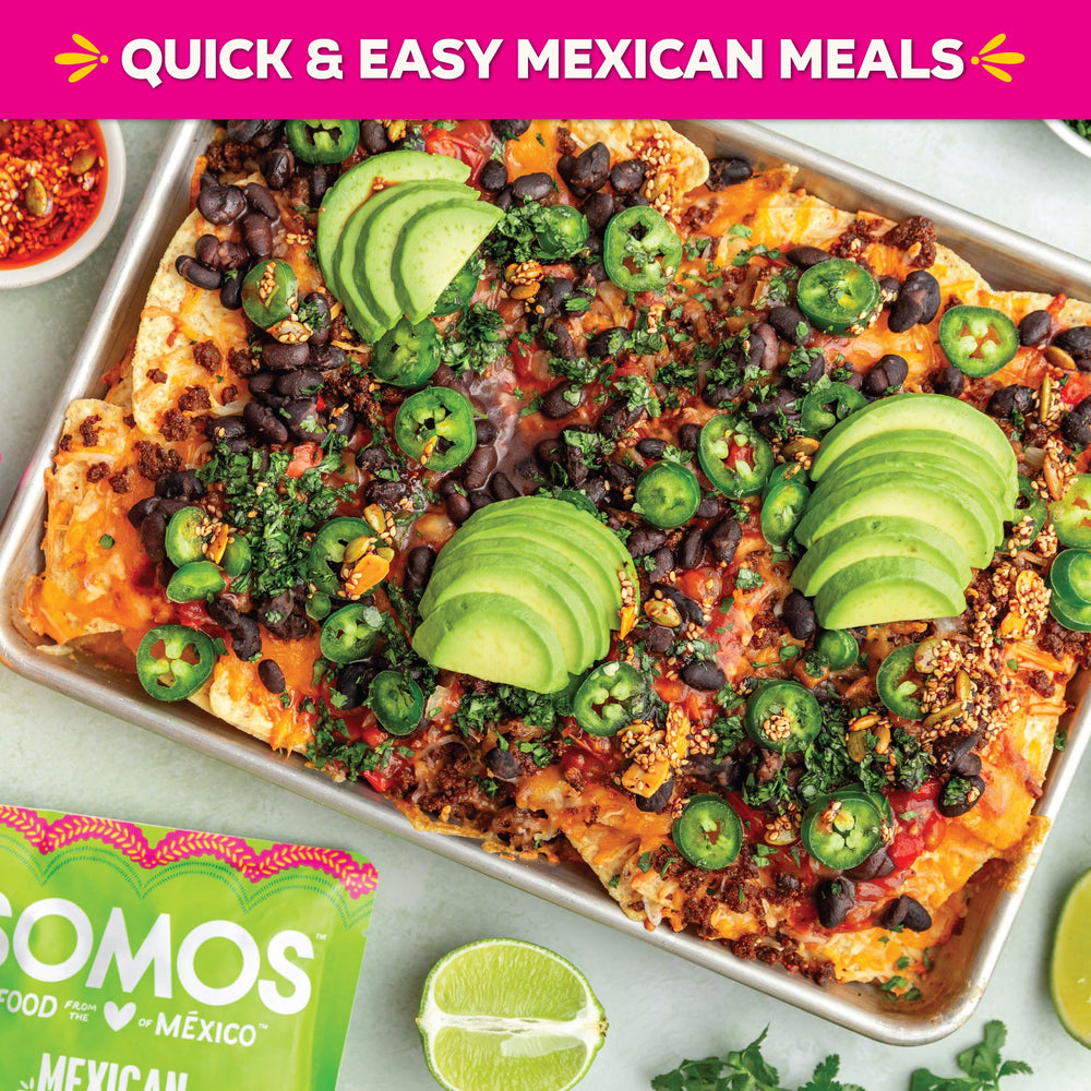SOMOS pouch in hand showing 10oz scale and convenient single-serve portion