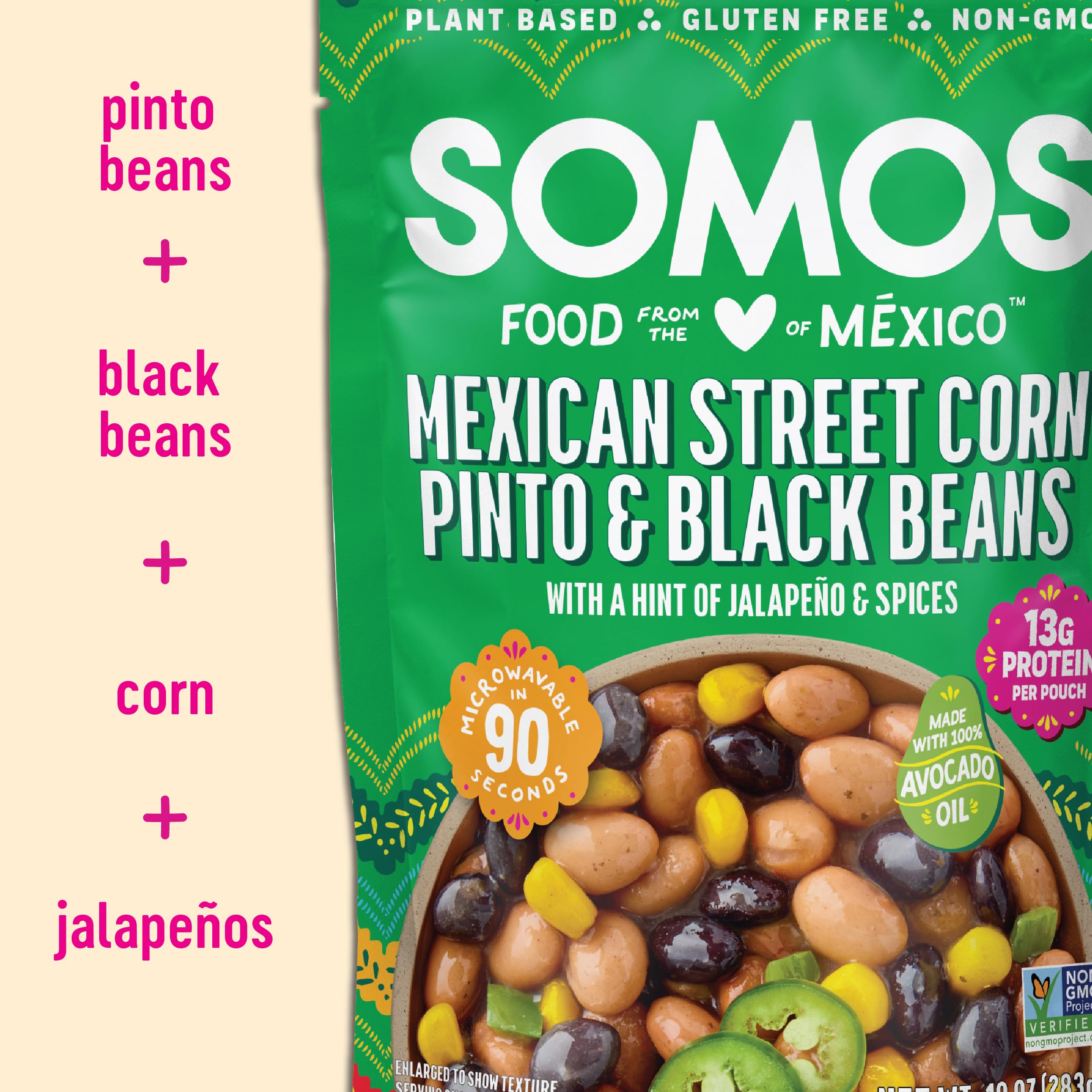 SOMOS 10oz pouch beside common items to show portion and meal planning benefit