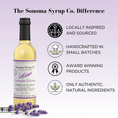 Sonoma Syrup Co label close-up showing ingredients and handcrafted quality benefit: transparent sourcing