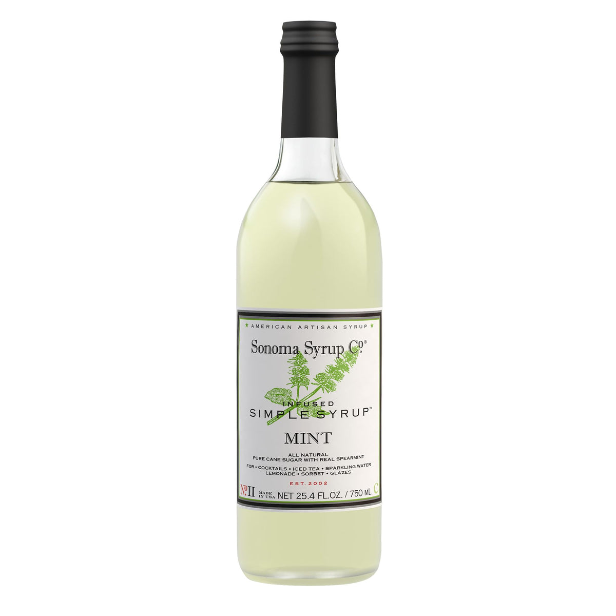 Sonoma Syrup Co front bottle showing mint syrup and easy-pour benefit