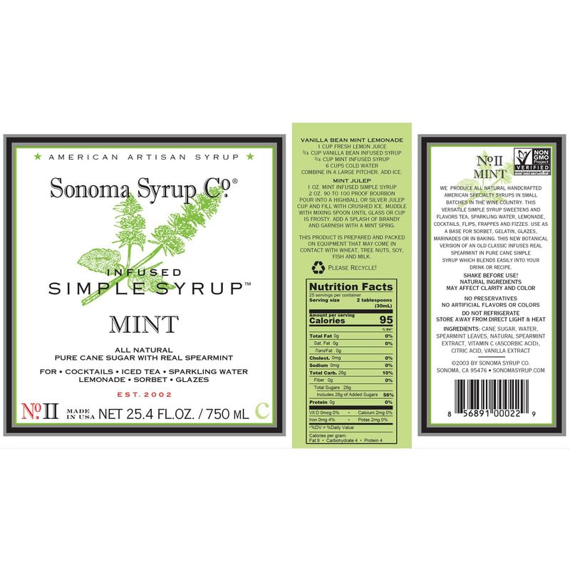 Sonoma Syrup Co bottle next to glass illustrating bottle size and servings