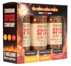 Sonoran Spice gift box front view showing three 1 oz jars and elegant packaging — perfect gift