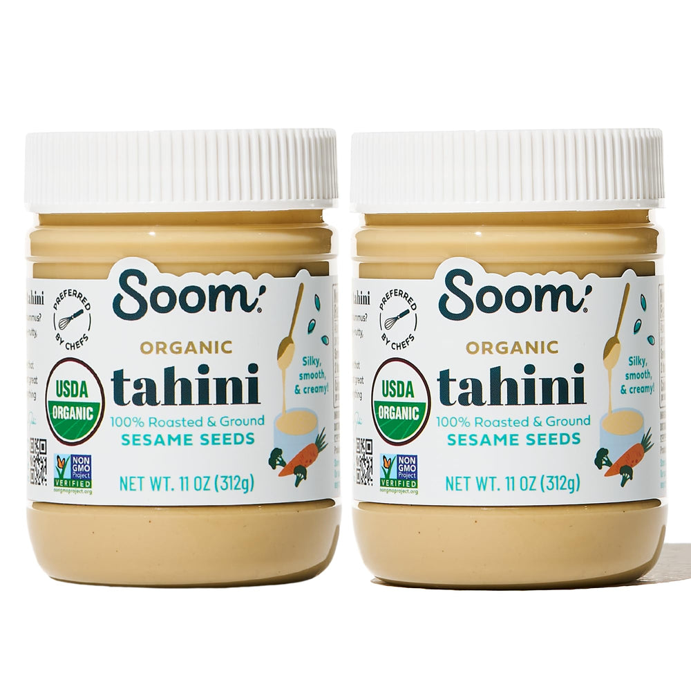 Soom front label showing organic tahini jar and clear branding benefit clear choice