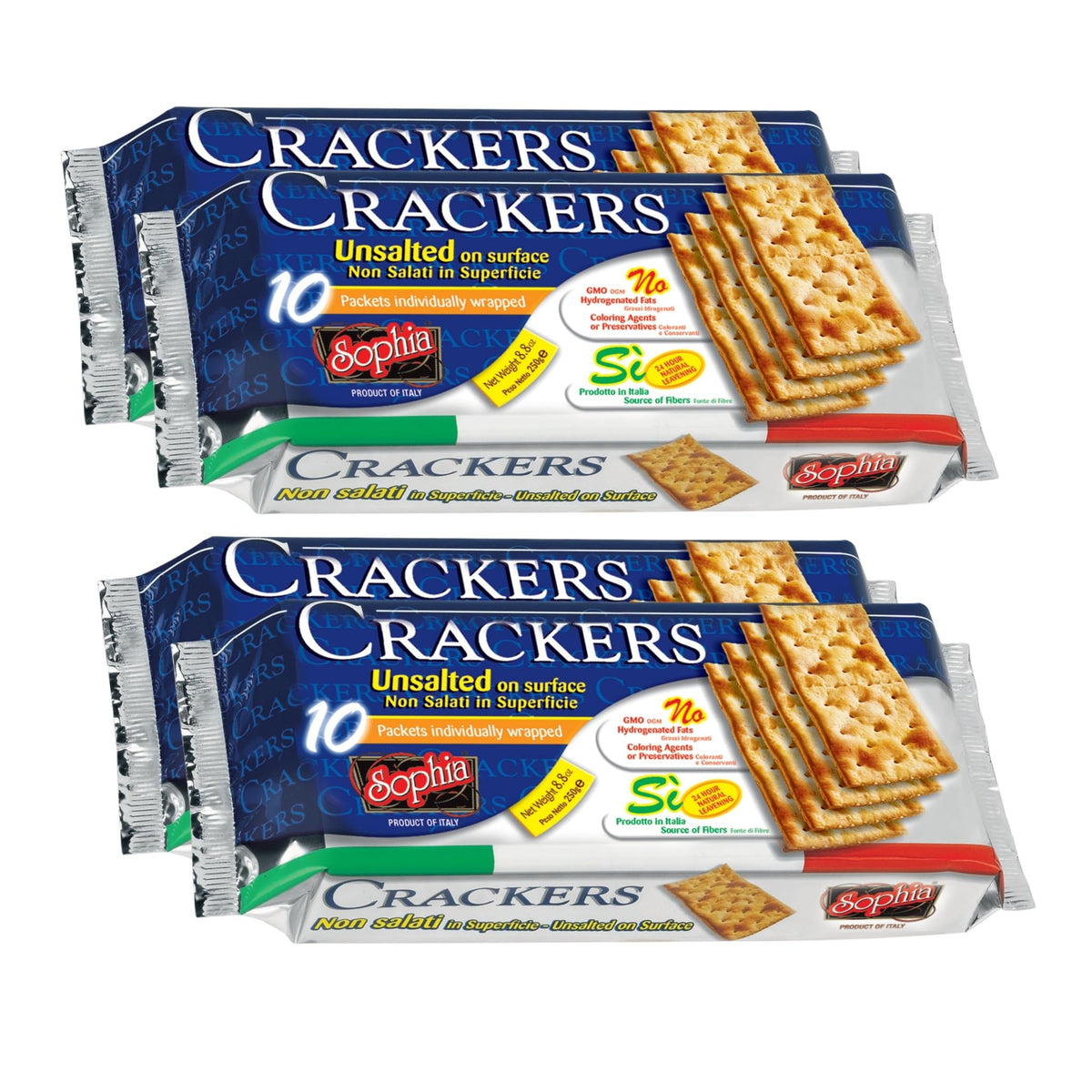 Sophia front packaging 4-pack showing size and pantry-ready benefit